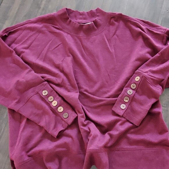 Burgundy cleo mock neck long sleeve tee with button detail - Picture 2 of 5